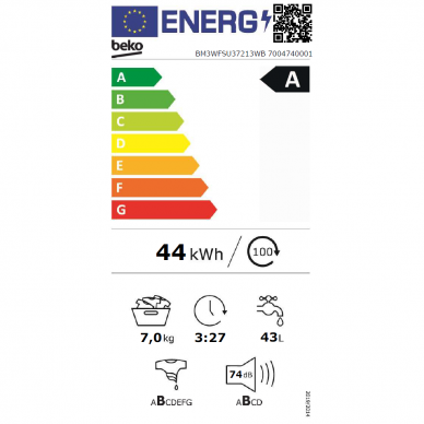 BEKO BM3WFSU37213WB Skalbimo mašina įkraunama iš priekio 2